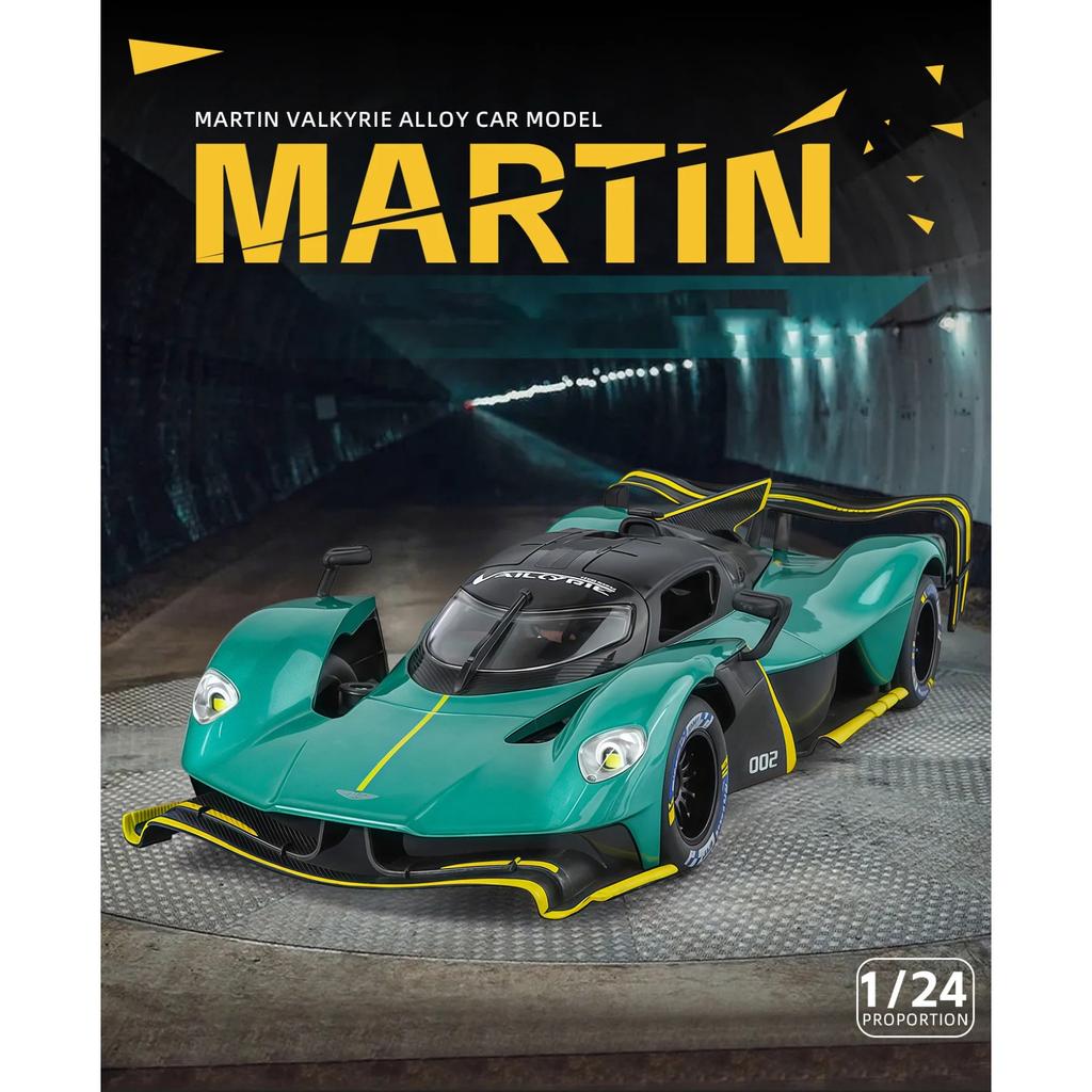 Modèle de voiture de sport en alliage Aston Martin Valkyrie 1/24 Métal moulé sous pression Véhicules Super de Course Modèle de Voiture Haute Simulation Son et Lumière Jouet Cadeau pour Enfants