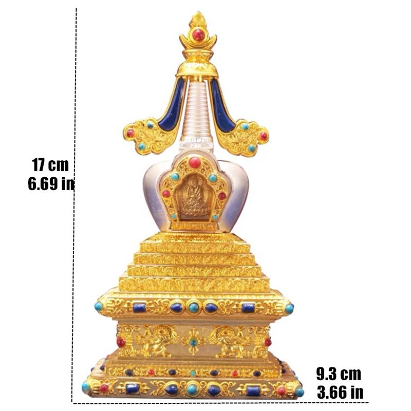 

Tibetan Stupa Tantric Removable Pearl Inlaid Gem Buddhist Statue Golden Alloy Handicraft Altars Indoor Home Desktop Decorative M золотий