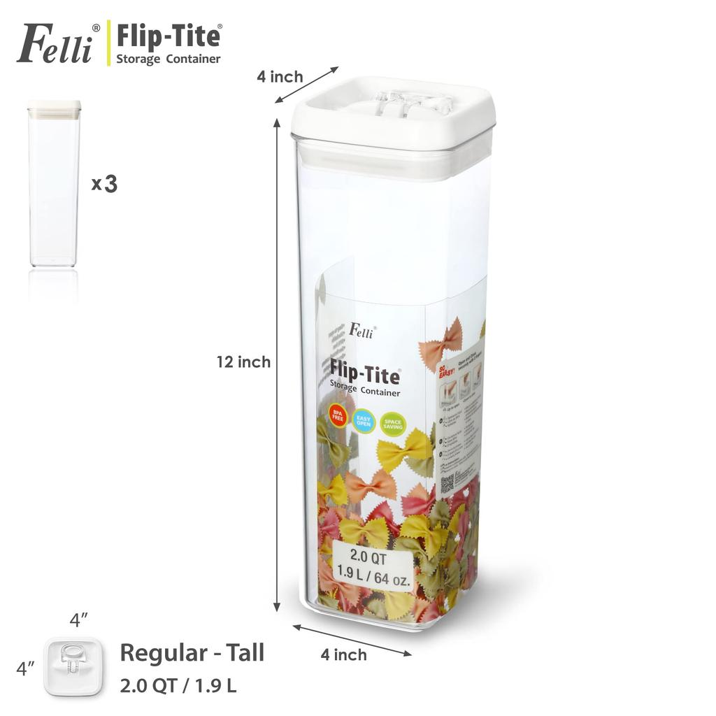 Felli Flip Tett Oppbevaringsbeholder Regular Slim 10cm Oppvaskmaskin Mat Tørrvare Spiskammers og Kjøkken Oppbevaringssett, 3-delt Sett, Høy, Type,