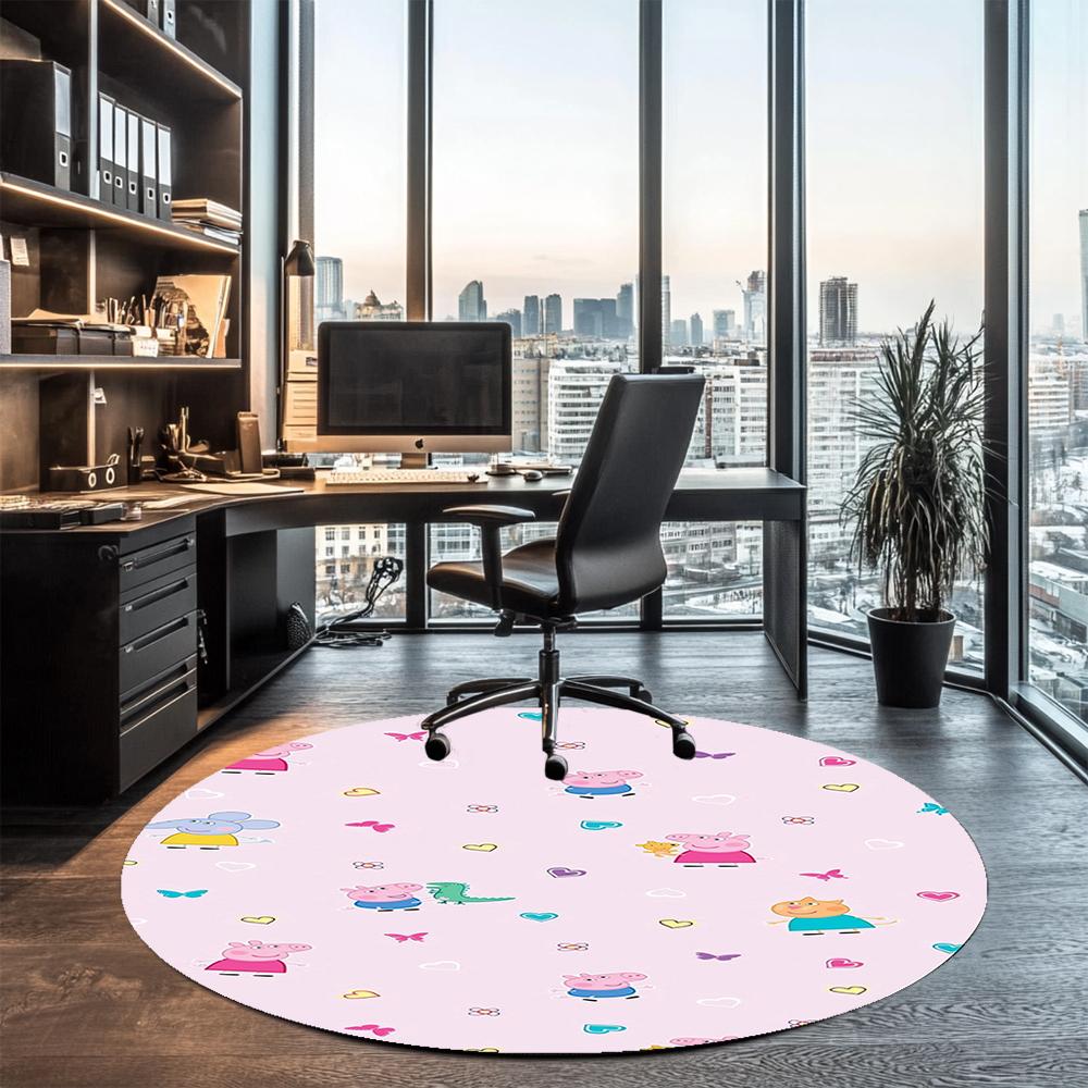 Peppa Pig Printed Round Rug Carpet Chair Rug Area Rug Entryway Doormats,for Office Chair Living Room Bedroom Kitchen Room.