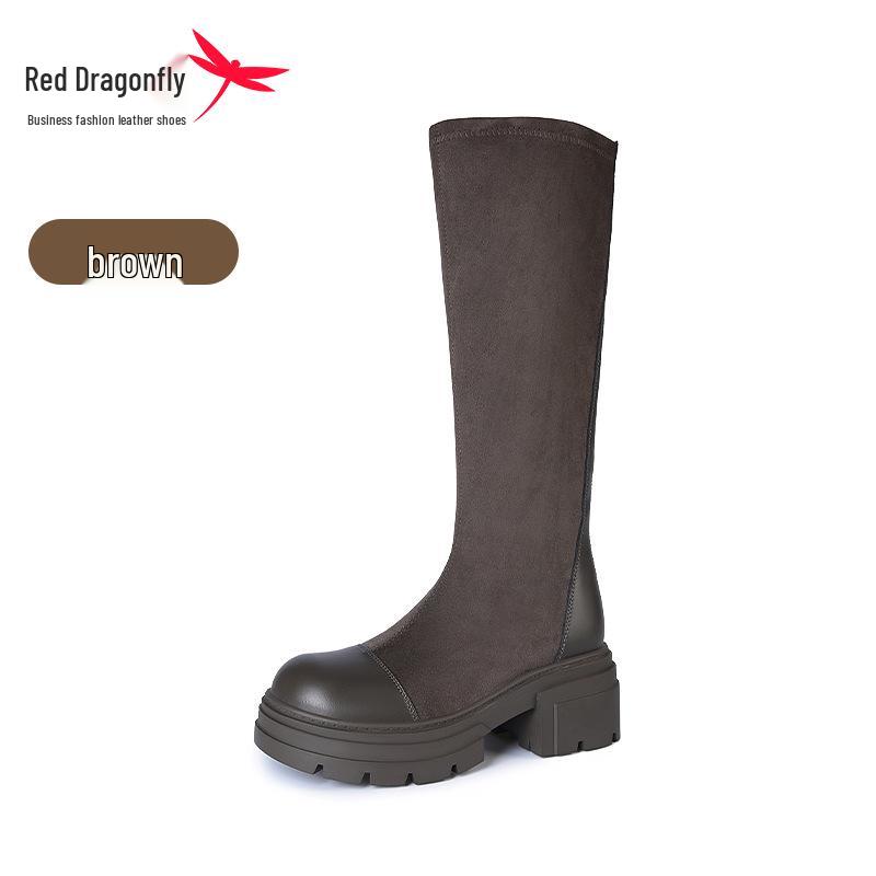 Red Dragonfly Women s High-Heeled Knight Boots - Thick-Soled, Stretchy Slim Fit for Autumn/Winter 2024 37