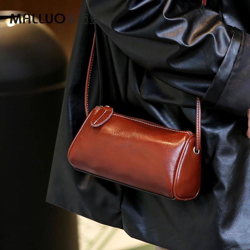 Damen Rindsleder Echtes Leder Beliebte Zylinder Taschen Damen Retro Trendige Umhängetasche Damen Designer Schulter Handtasche Damen