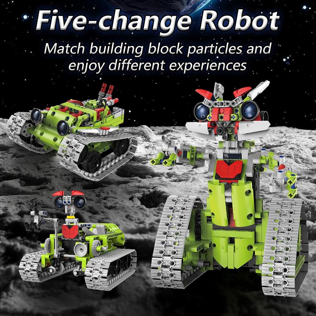 5 In 1 Robot Building Kit for Kids, Educational STEM Building Blocks Set, Remote & APP Control Construction Robot/Tracked Racer/Tank/Bulldozer,
