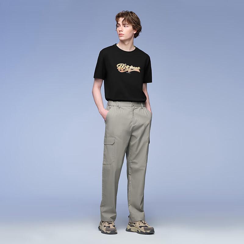 HLA Black Whale Men's Casual Elastic Waist Straight-Leg Cargo Pants