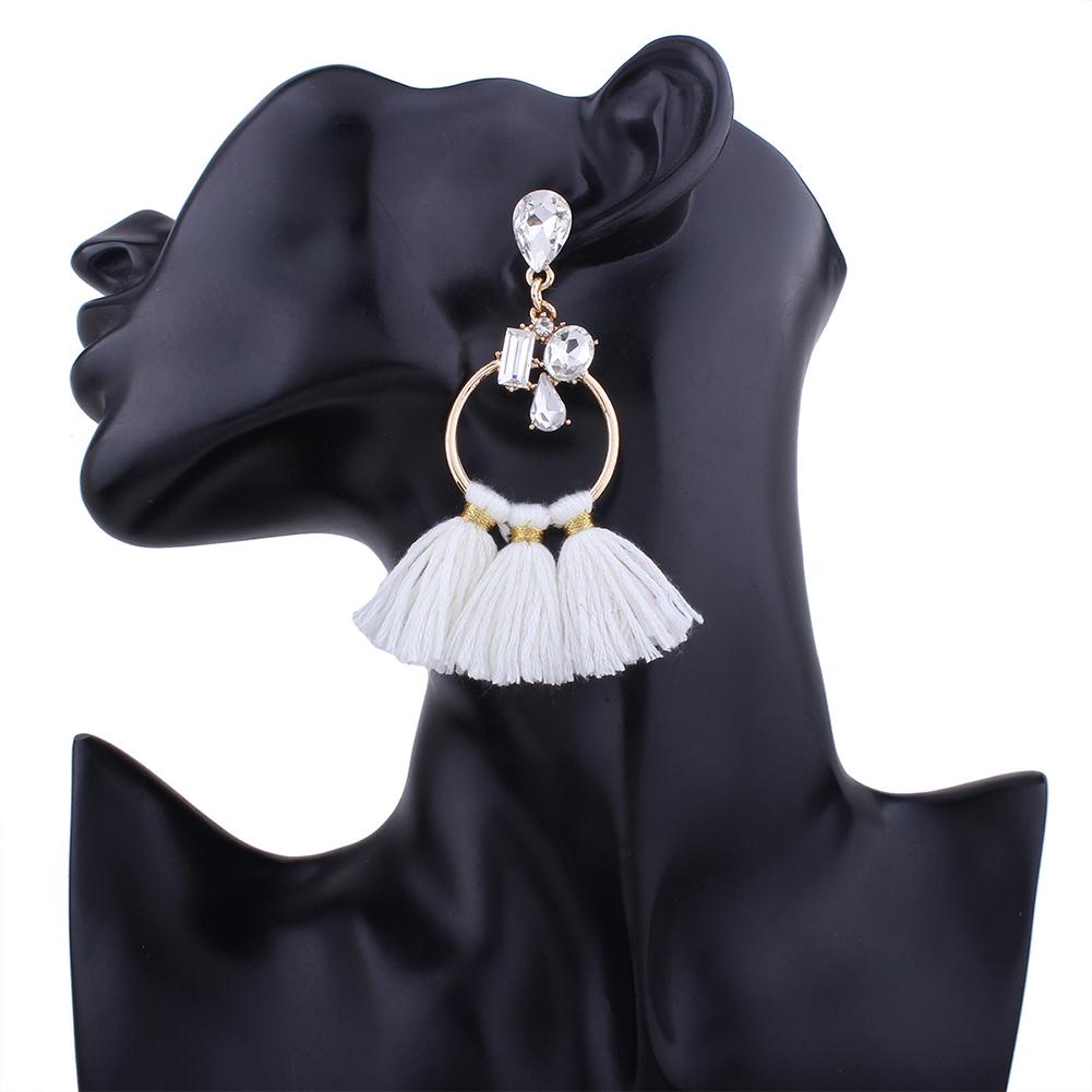 Damen Ethno Bohemian Übertrieben Fächer Fransen Lange Quasten Glitzernde Strasssteine Hängende Ohrringe Ohrhänger