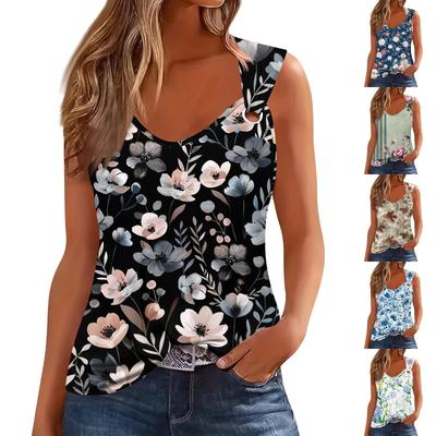 Camiseta sin mangas para mujer, cuello en V, básica, estampada, informal, holgada, sin mangas, corte lateral profundo, para mujer