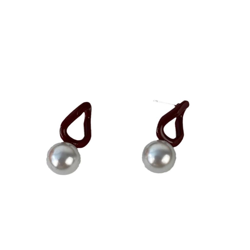 Ankola Red Imitation Pearl Geometric Earrings: Chic, Versatile Design for Women