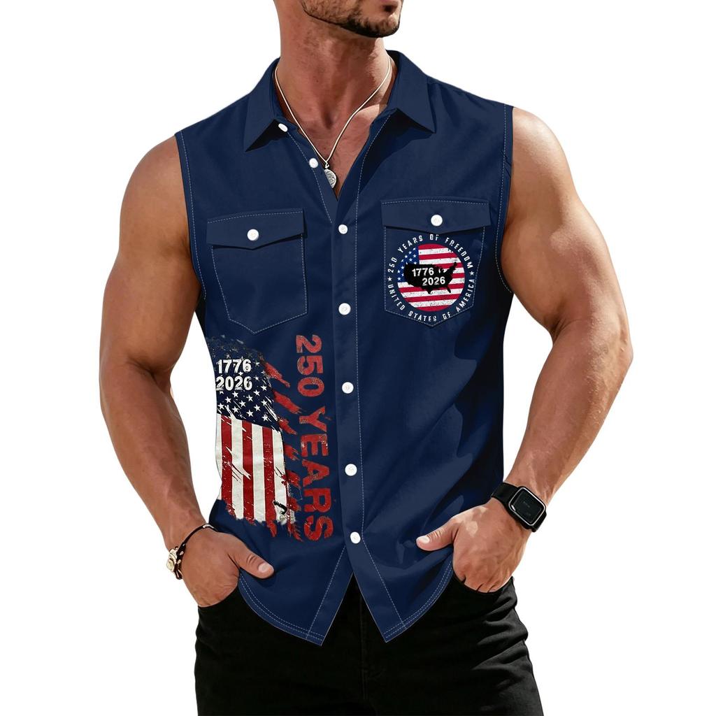 Men's Workwear Lapel Button-Down Vest Shirt - Lightweight Sleeveless Top