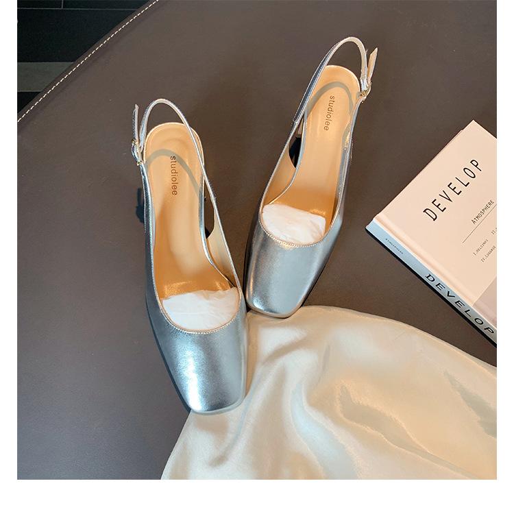 Grape Mother Has the Same Style, Sexy One-word with Square Head, Rear Air, Light Mouth, Versatile Thick-heeled Single Shoes, Women's Summer High-h