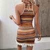A New Summer Vacation Style Striped Knitted Sleeveless Waistcoat and Short Skirt Two-piece Set