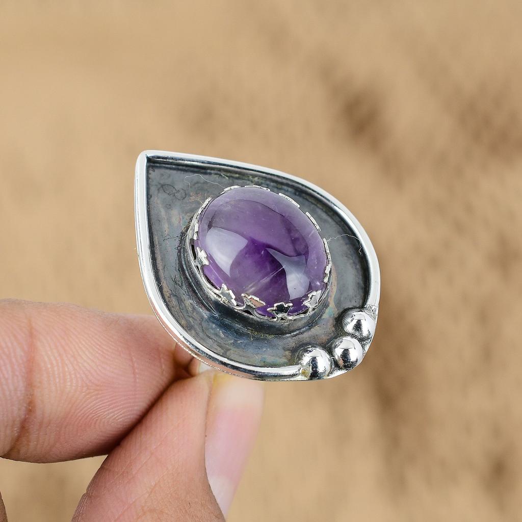 Geschenk für Sie Natürlicher Stern Amethyst Versprechen Verstellbarer Ring 925 Silber