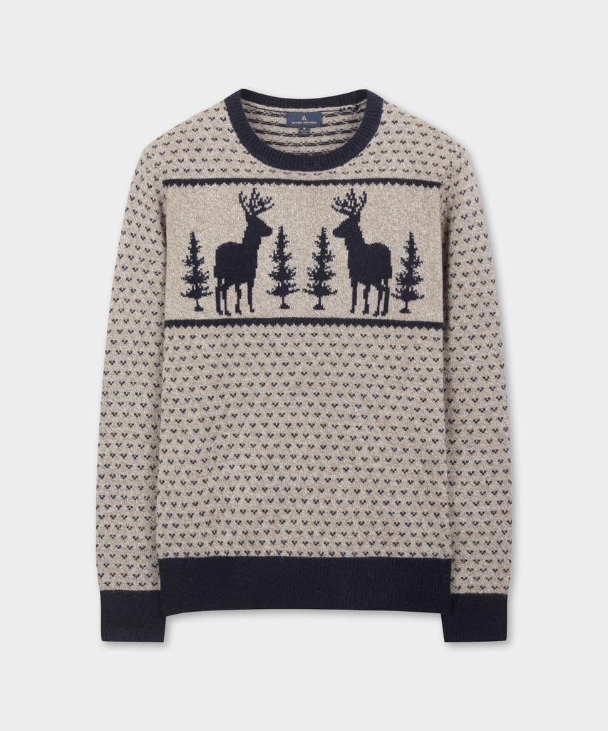 BROOKS BROTHERS Wool Archive Moose Crewneck Sweater (Navy) (Bbwrmff401)