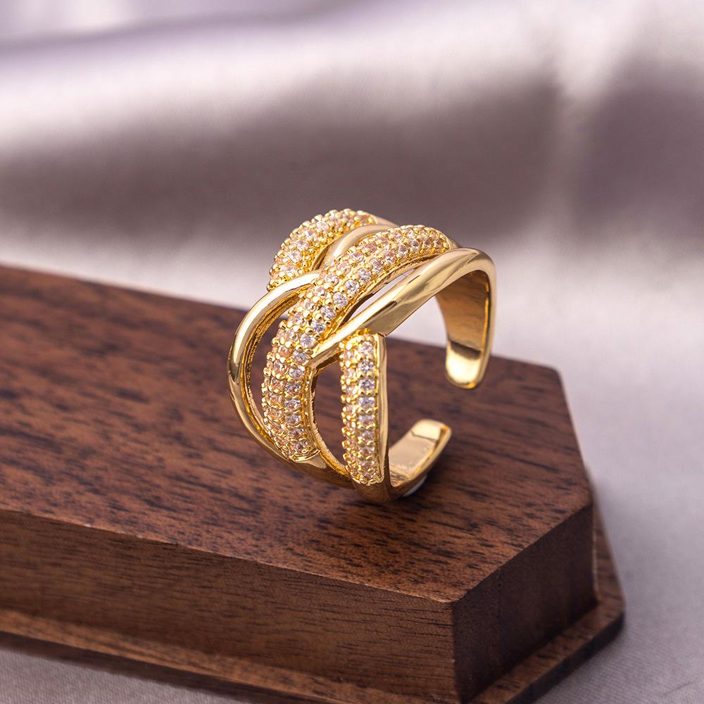 Adjustable Luxurious Geometric Zircon Multi-layer Open Ring