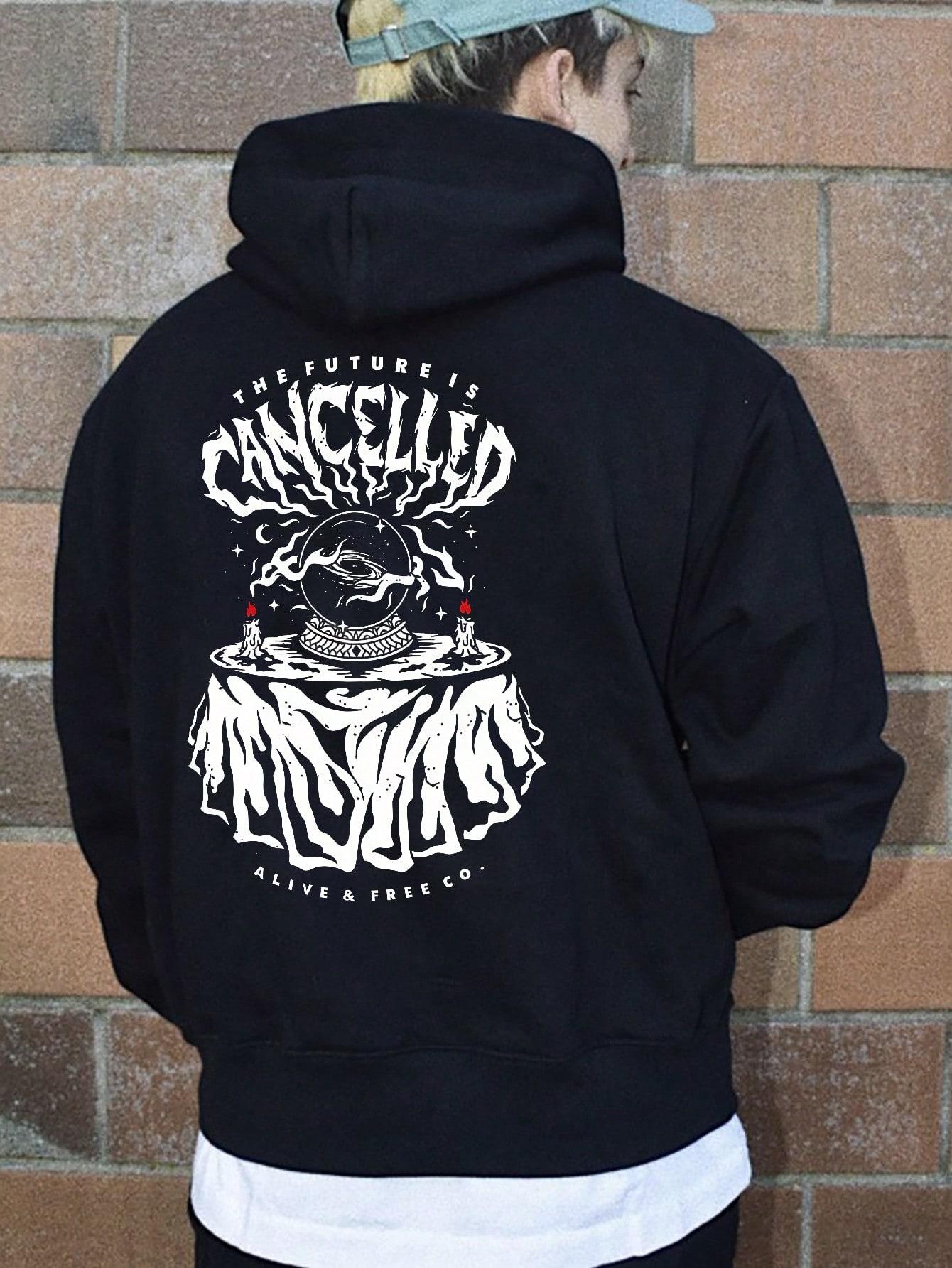 

Fashionable Abstract Letter Print Hoodie with Pockets, Men s Casual Long Sleeve Drawstring, Autumn and Winter 3XL