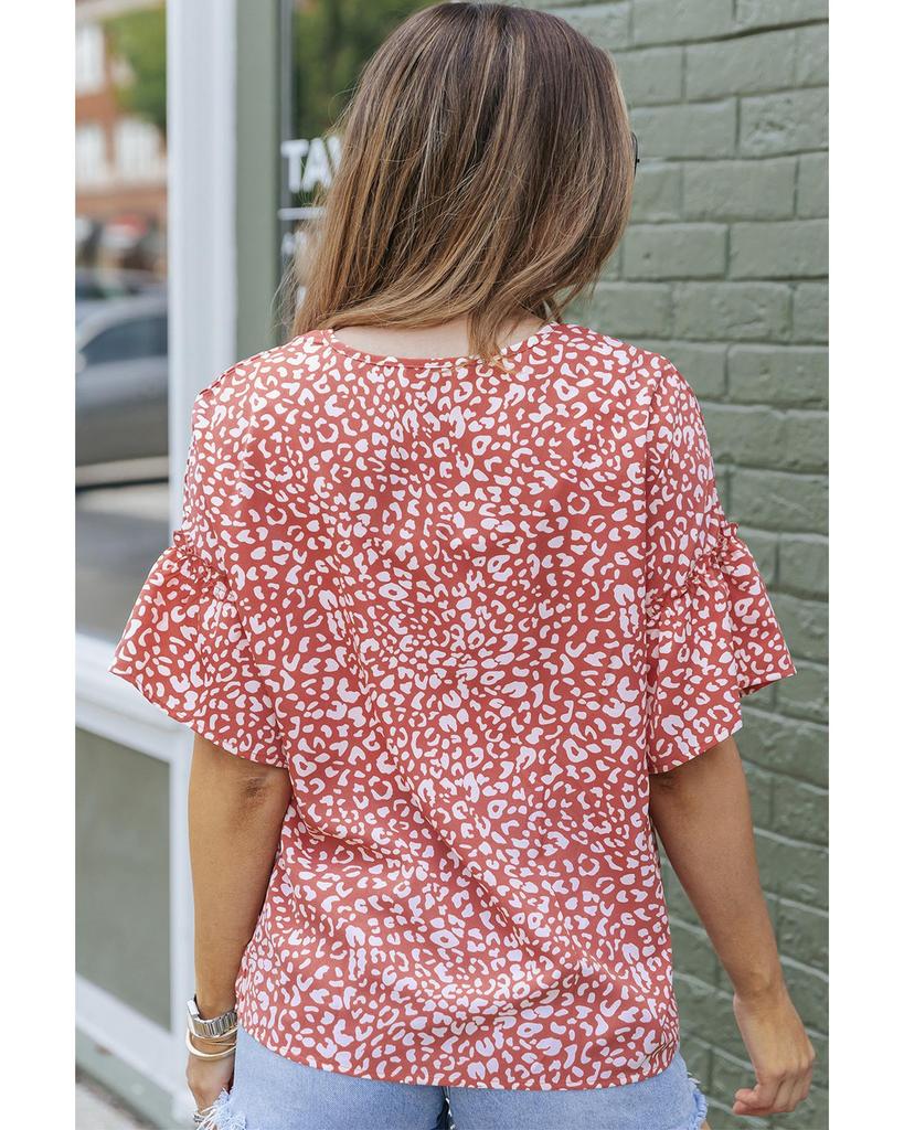Azura Exchange Leopard Ruffle Sleeve T-Shirt