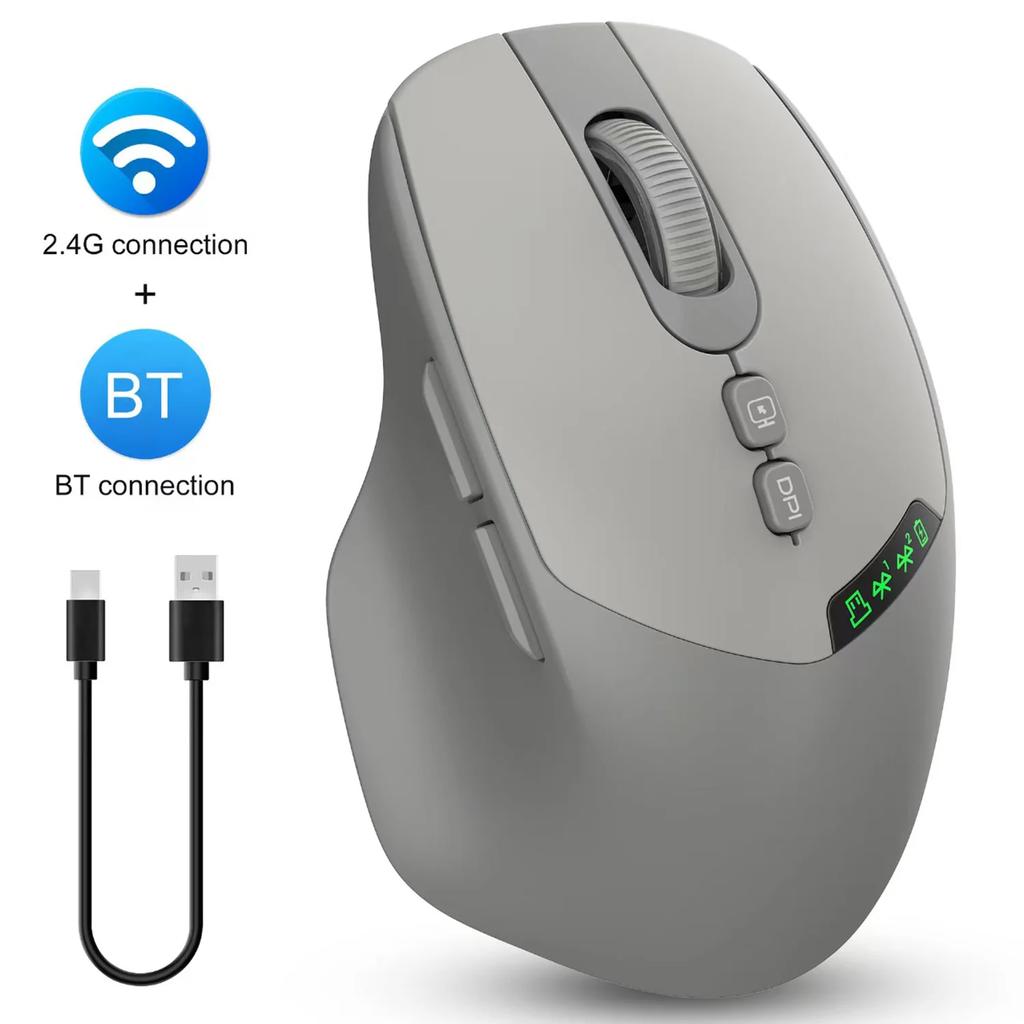 Lightweight Noiseless Dual Mode Wireless Mouse Bluetooth 2.4G Silent Click DPI Adjustable, 500mA Battery Display Best-Seller