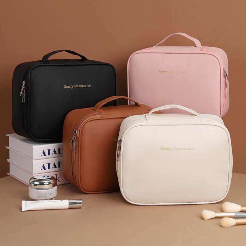 PU Large Capacity Women Tote Makeup Bag Portable Travel Organizer Tolietry Cosmetic Storage Bag Ladies Double Layer Pouch