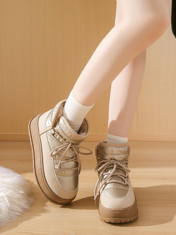 Fashion Lace-up Chunky Round Toe Women's Snow Boots Plush Warm Ladies Shoes Winter Fashion 2025 New In High Quality Goth Padded Booties