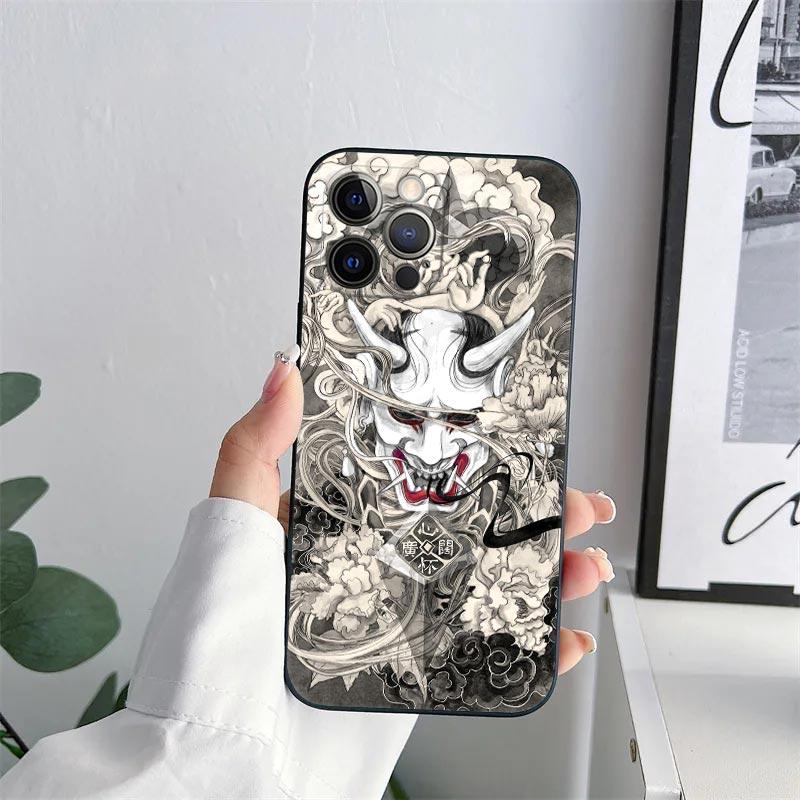 

Samurai Hannya Mask Tattoo Phone Case for iPhone 11 15 Pro Max Case Coque 14 Plus 13 Pro 12 11 X S XR 7 8 SE 2020 TPU Soft Cover iPhone 14