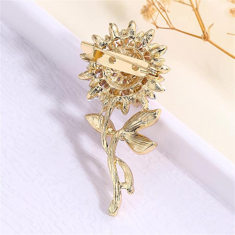 1PC Stylish Plant Brooch for Jackets Unique Sunflower Jewelry Accessory Handmade Drip Resin Brooch Shiny Rhinestone Flower Pin
