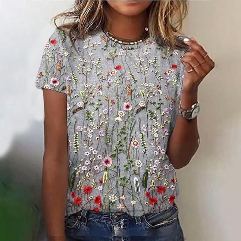 Stylish Loose Short Sleeve Printed Women's Top Comfortable T-Shirts Women’s