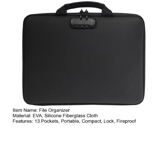 Fireproof File Organizer with Lock Hard-Shell Document Box with 13 Pocket Portable Accordion File Folder for Home Office Travel