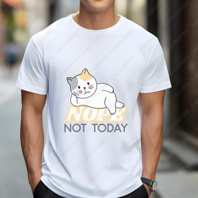 Non Pas Aujourd'hui Chat Paresseux Drôle T-shirt Procrastination Amoureux des Chats T-shirts Mignon Relaxant Chaton Hauts Unisexe Impression Humoristique Manches Courtes