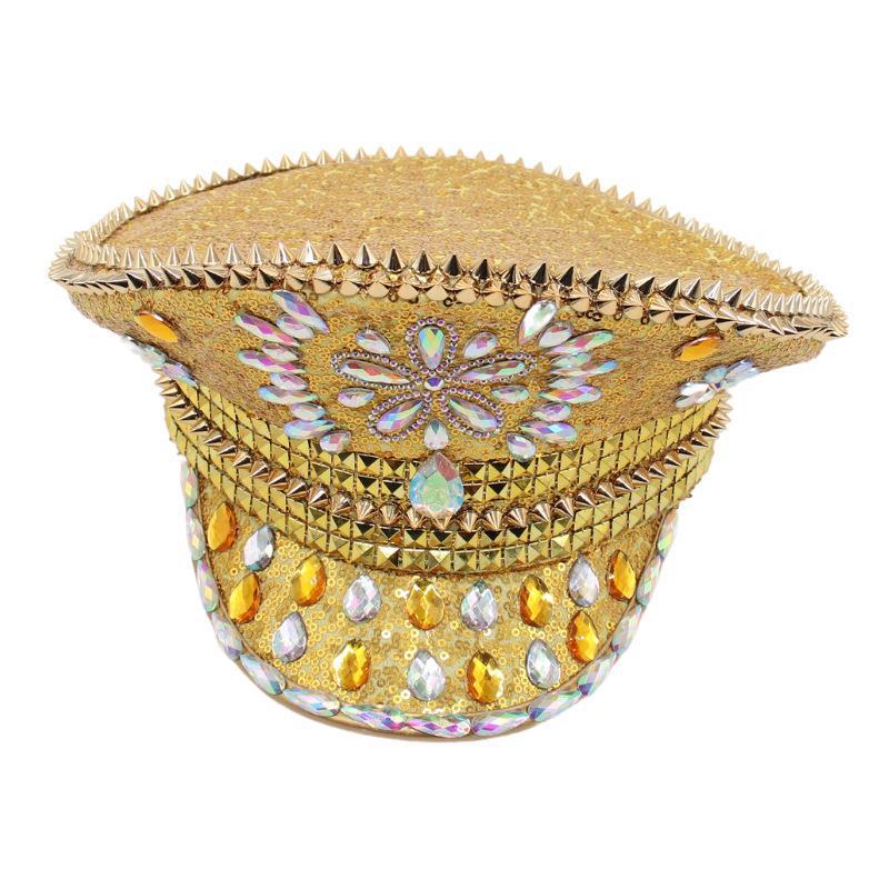 Diamond Bridal Wedding Hat Gold Photography Big Cap Party Flat Top Catwalk Cap Festival