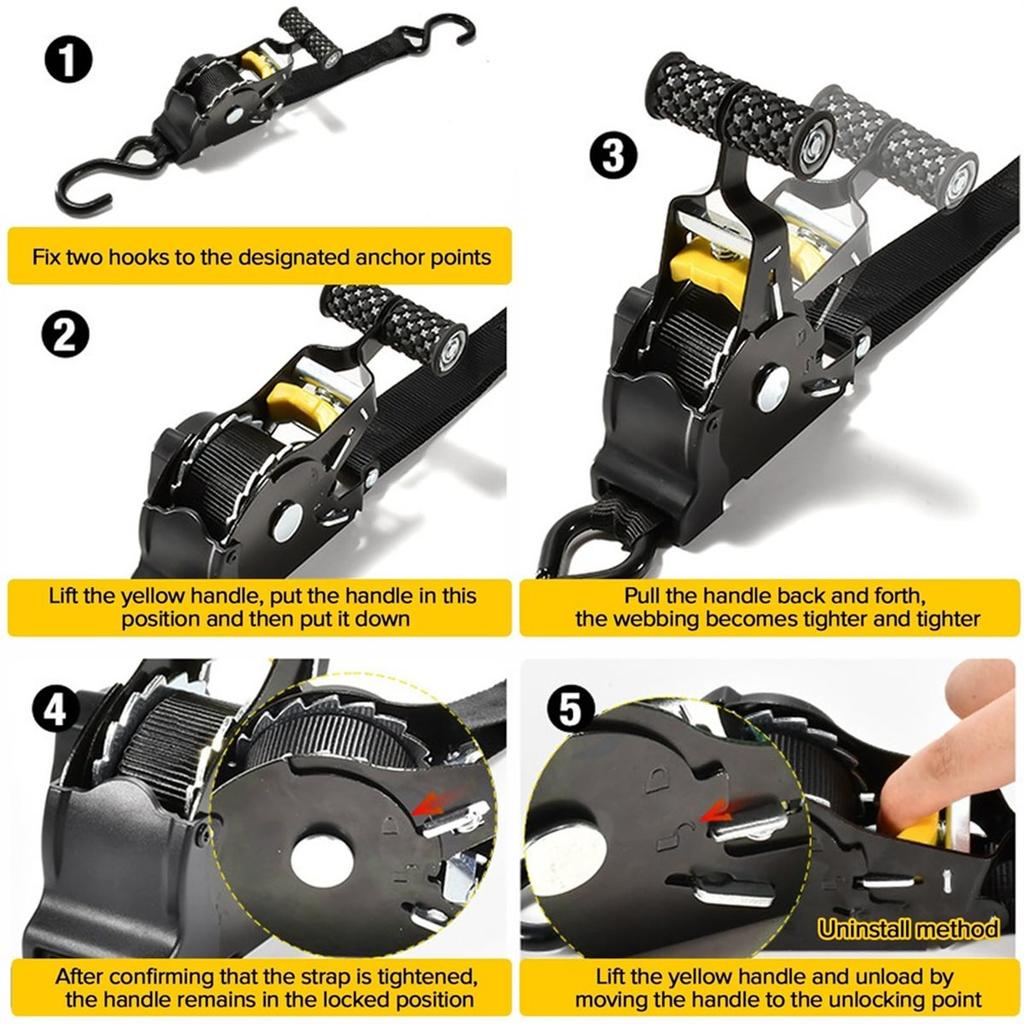 2Pcs Retractable Ratchet Tie Down Straps - 680kg Guaranteed Max Break Strength,Use for Boat, Securing Cargo