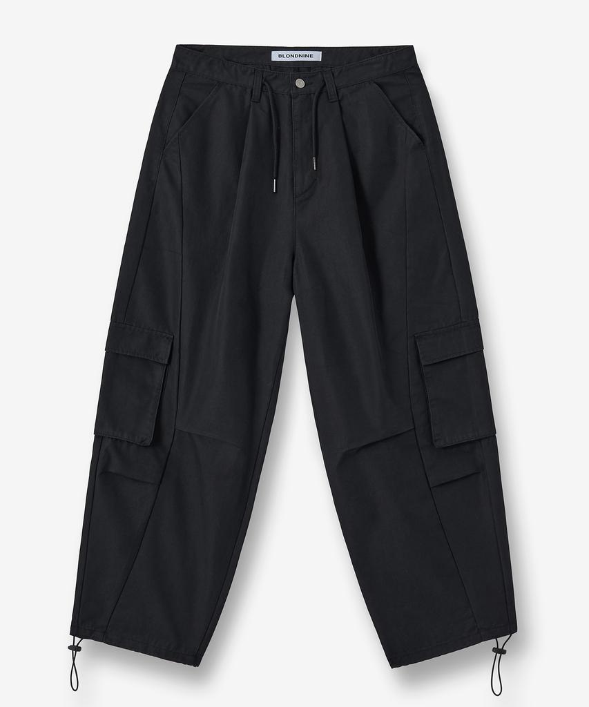 BLOND9 Single-Pleat Cargo Wide Utility Pants [Black]