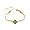 Emerald Four-Leaf Clover Zircon Bracelet & Clavicle Necklace with Titanium Steel Earrings for Women - Fade-Resistant