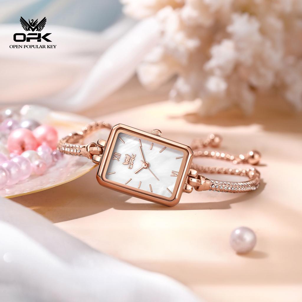OPK 6092 Elegance Original Quartz Movement Watch For Women Square Dial 30m Waterproof Semi-bangle Bracelet Watch For Women