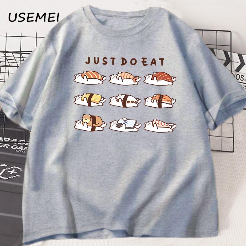 Funny Cat Shusi Graphic T Shirts Cute Cartoon Cotton Printed T Shirt Loose Unisex Round Neck Mens Clothes Oversized Streetwear