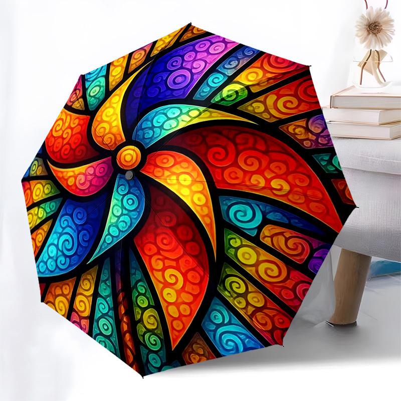 

1pc Colorful Spiral Pattern Automatic Opening/Closing Umbrella with Foldable Design, 8-Rib Iron Frame Outdoor Umbrella, Ideal Gift for Fans, Travelers