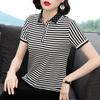 Fashion Basic Striped Blouse Female Clothing Polka Dot Turn-down Collar Spliced Summer Short Sleeve Casual Korean Button Shirt