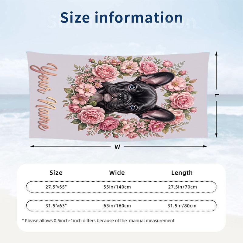 Dog Theme Beach Towel Personalized Custom Name & Text Soft Quick Dry Beach Towel for Swimming Travel