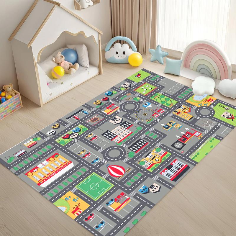 Car City Road Map Play Rug Cartoon Traffic Town Print NonSlip Floor Mat for Toy Car Gift Rugs for Bedroom