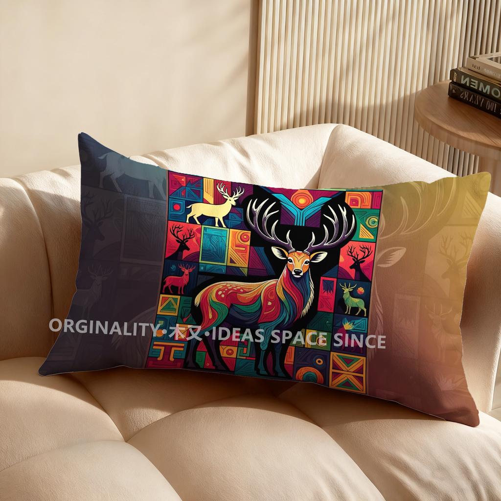 2D Colorful Geometric Deer Pillow Cover Suitable For Sofa Bedroom Car Pillow Cover Cushion Rectangular Back Cushion