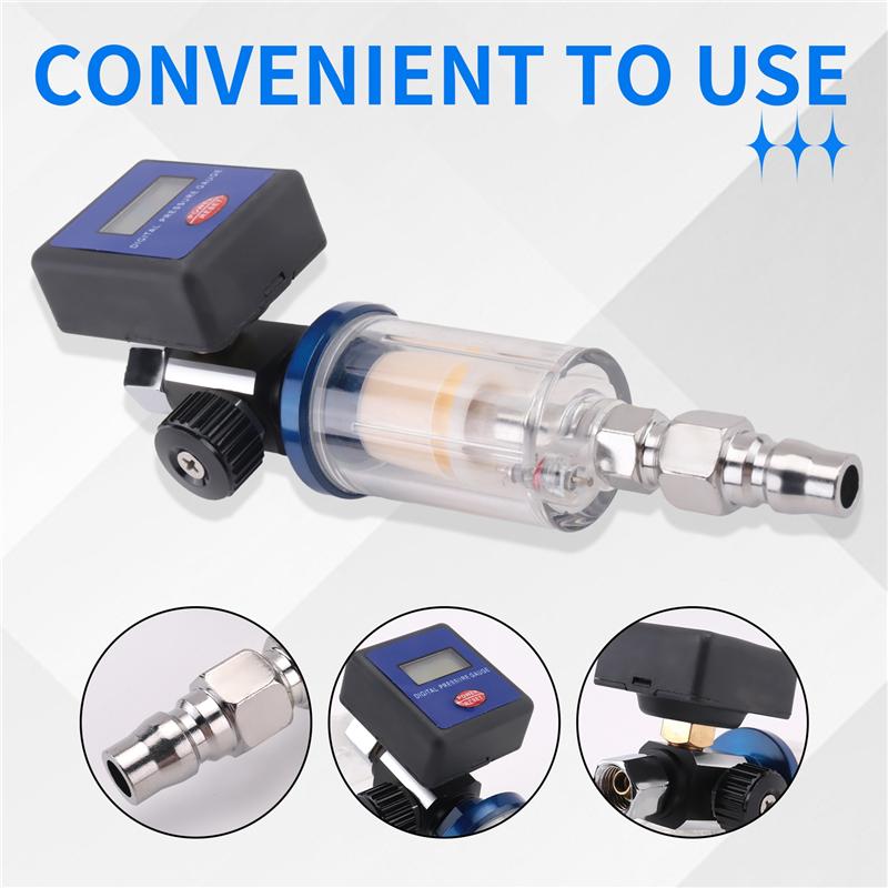 AD23-Digital Air Compressor Regulator, 1/4In Thread Compressed Filter Pressure Display Meter Oil Water Separator