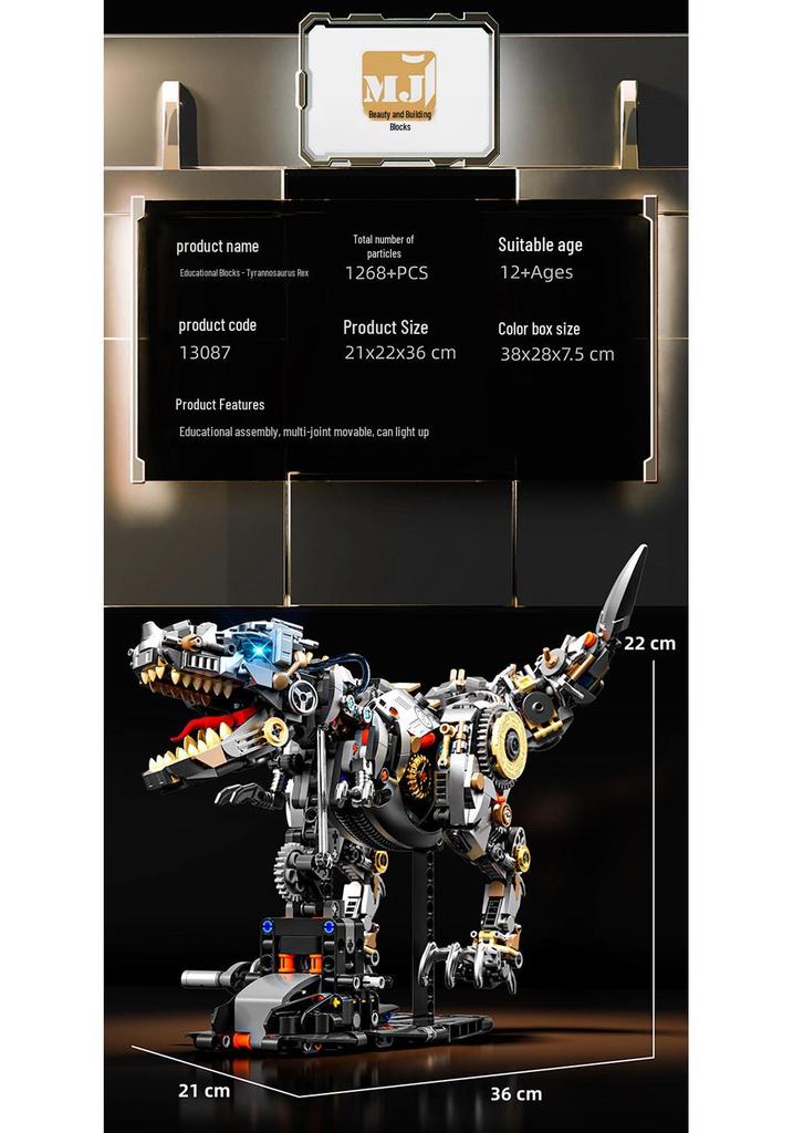 Tyrannosaurus Rex Mechanical Model Building Blocks - Educational Toy for Kids