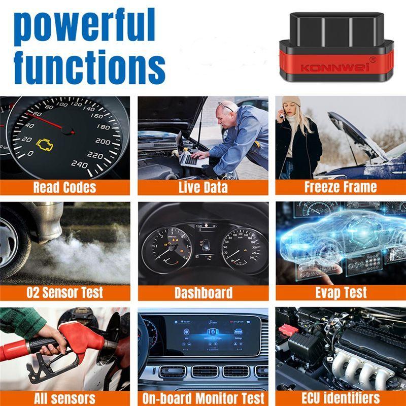 Efficientt-KONNWEI KW901 ELM327 V1.5 Bluetooth 5.0 ELM 327 V1 5 Auto OBD 2 Car Diagnostic Tools For Android/IOS OBDII OBD2 Scann