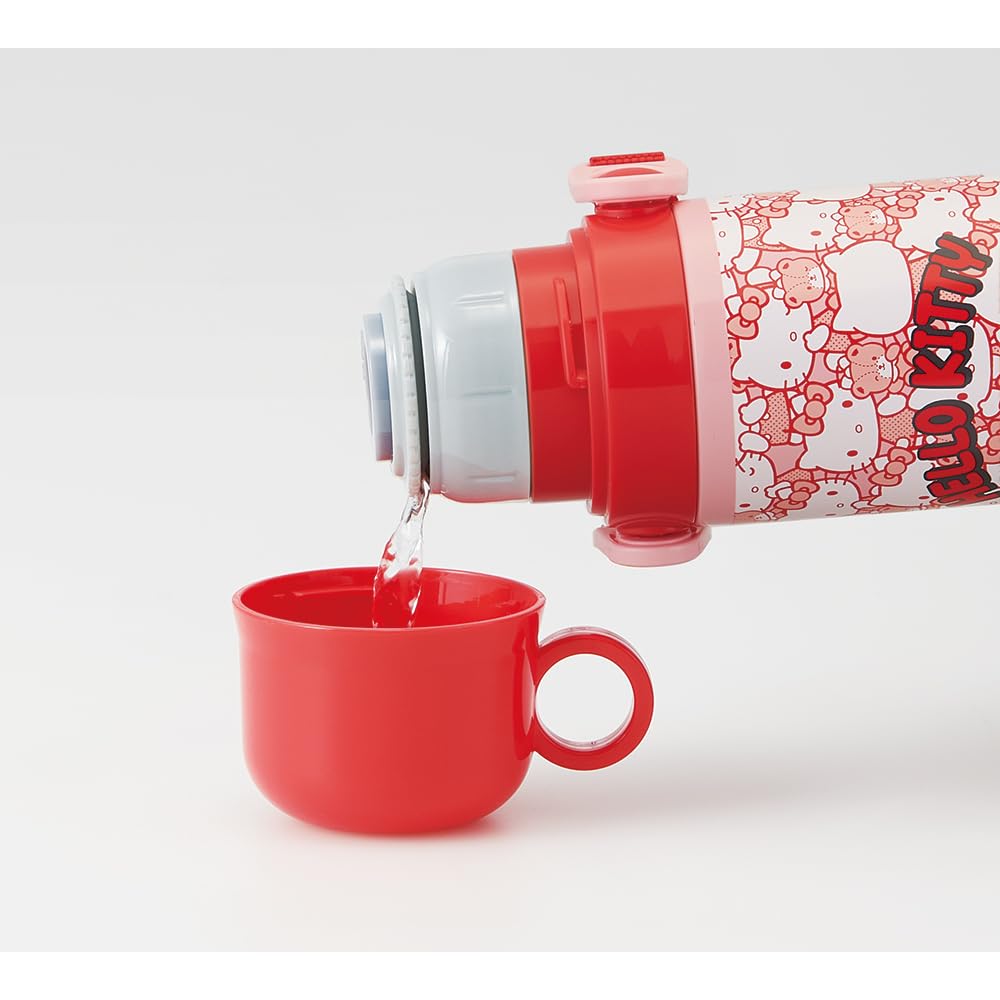 Skater Kids' 2-Way Stainless Steel Water Bottle, 580ml (Direct Drinking) and 570ml (Cup Drinking), Hello Kitty, Ushiro-Shiro, Sanrio Design,