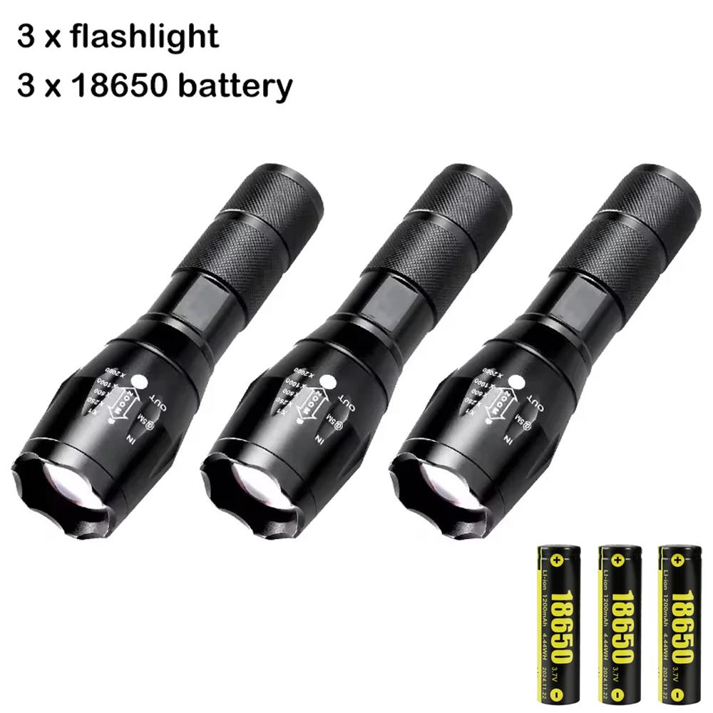 Powerful T6 LED Flashlights Camping Torch 5 Light Modes Zoom Light Aluminum Alloys Waterproof Material External 18650 Battery