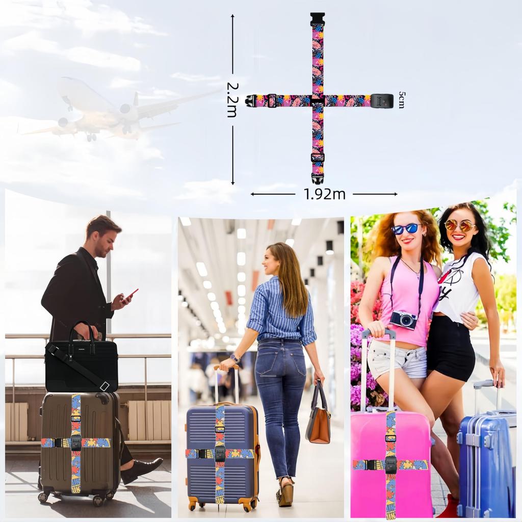 CLEAYODO Cross Suitcase Belt with Dial Lock POM Hook for Double Fits Inch Includes Information Suitcase Security Puzzle [Airport Strap] TSA-approved &