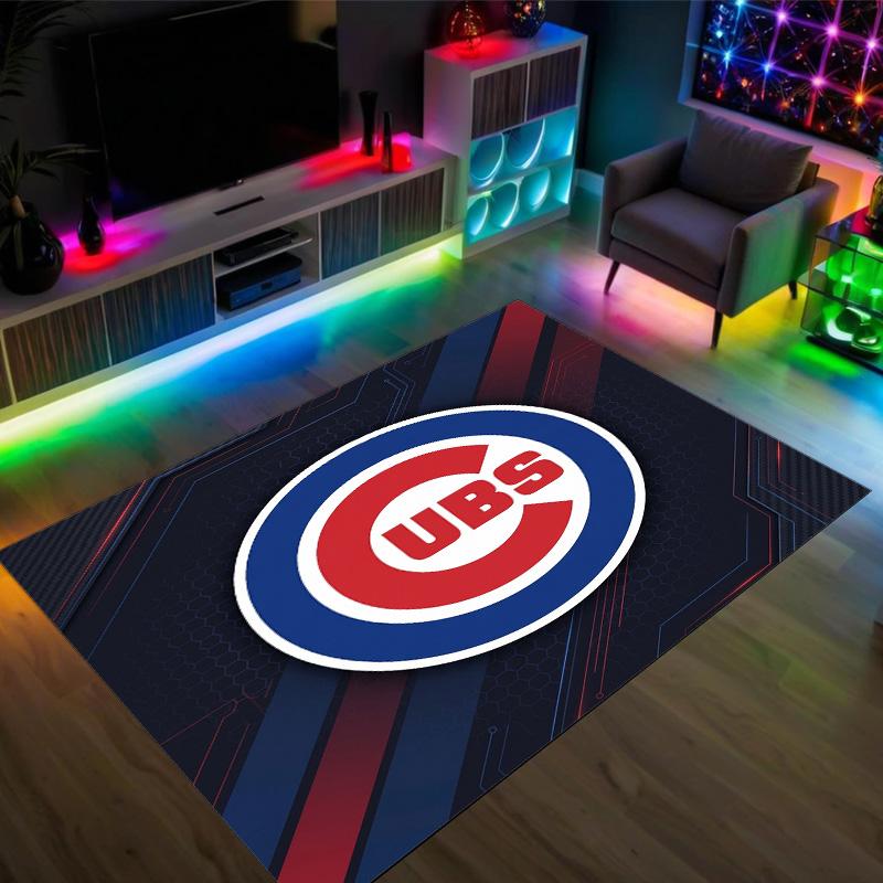 Chicago Cubs Design Crystal Velvet Carpet Cozy Non?Slip Printed Rug For Bedroom Living Room Entrance