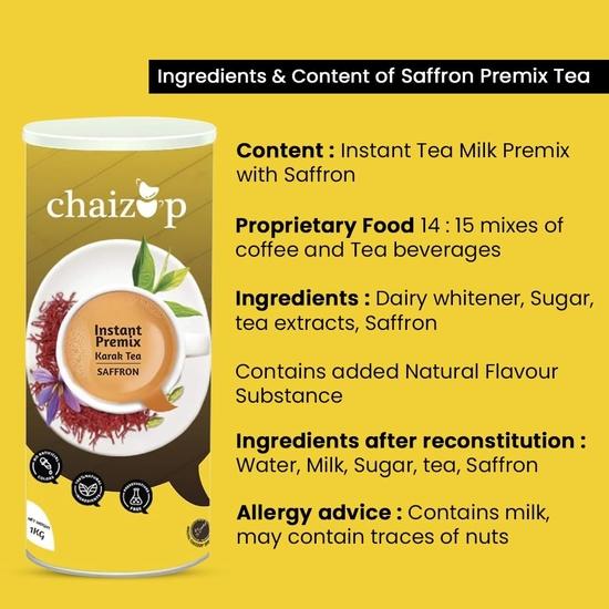 Chaizup Premium 1 Min Instant Assorted Tea Pack - 1kg Cans (Pack of 2) | Saffron & Cardamom Flavours | Approx. 144 Servings | 2kg