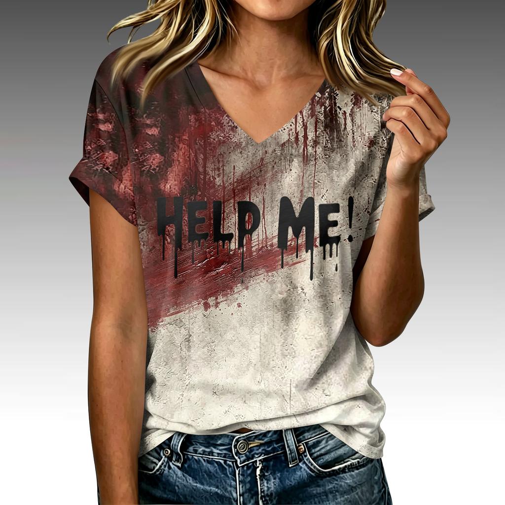 Women's Casual V-Neck Halloween Print Top