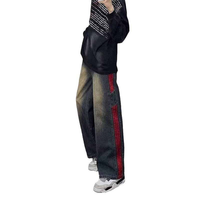 Hong Kong Trendy Men's Summer New Personalized Letter Jeans Hip Hop Ins Trendy High Street Trendy Ruffian Handsome Trousers