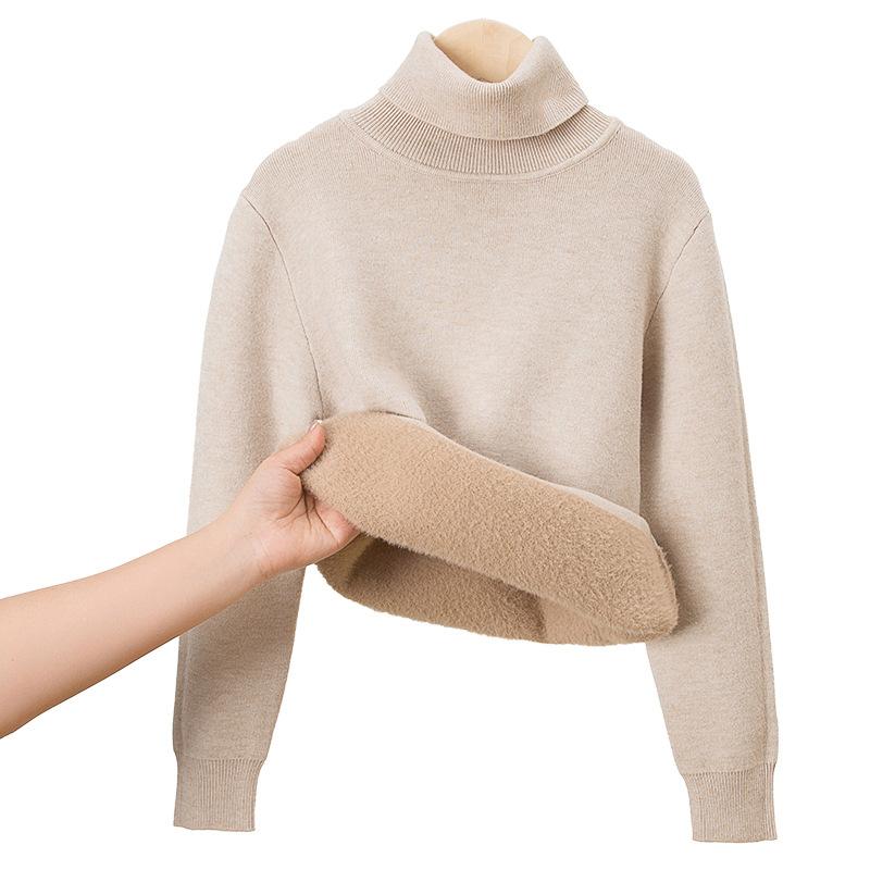 Kids Girls Thick Fleece Lined High Neck Knit Sweater Warm Pullover Base Layer