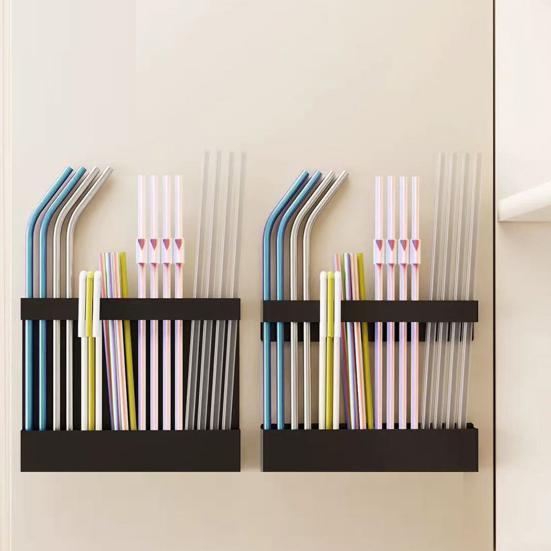 Storage Rack Transparent Acrylic Straw Holder with Drain Hole Adjustable Height Adhesive Tape Straw Organizer